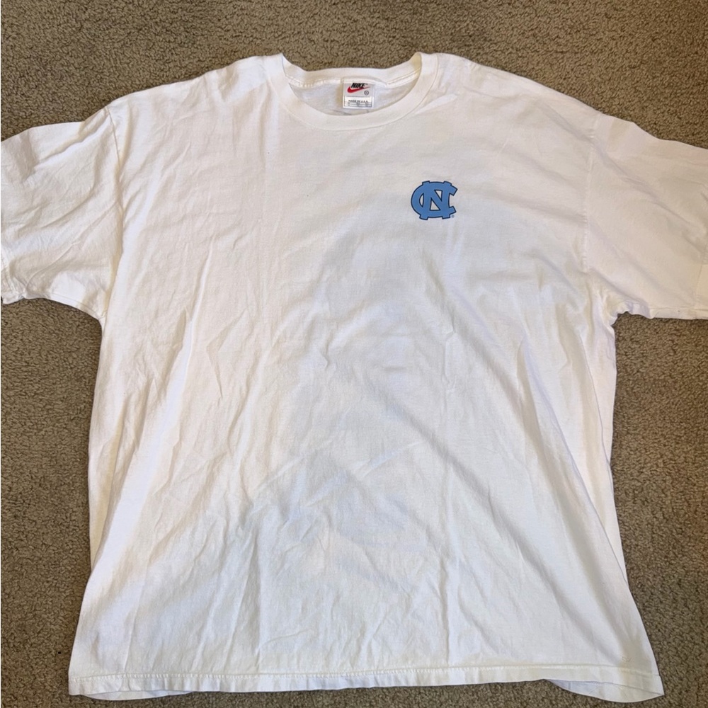 Vintage Nike White T-Shirt with Light Blue Logo - Men’s Crew Neck